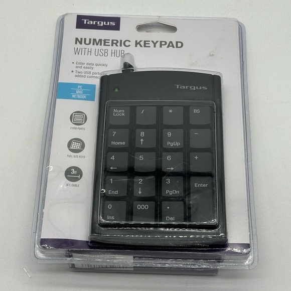 Factory Sealed！Targus PAUK10U Wired USB 2.0 Numeric Keypad with 2 Port Hub - Picture 3 of 4